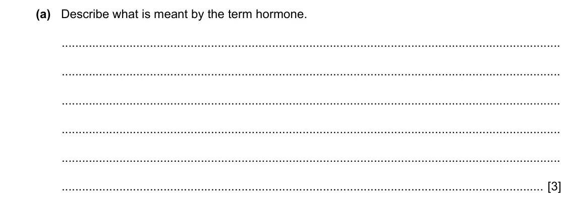 Specimen Paper 4, question 2(a): Describe what is meant by the term hormone. [3]