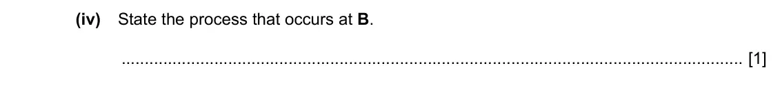 Specimen Paper 4, question 6(b)(iv): State the process that occurs at B. [1]
