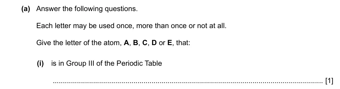 Specimen Paper 3, question 1(a)(i): is in Group III of the Periodic Table [1]