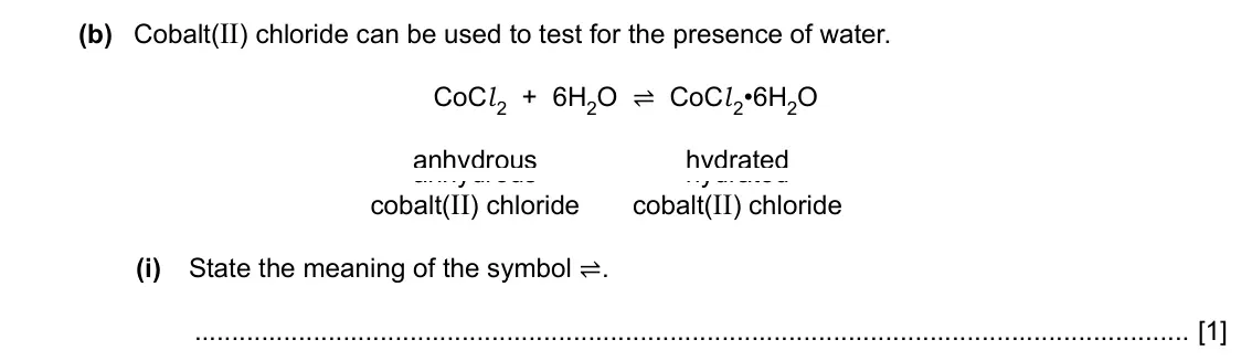 Specimen Paper 3, question 3(b)(i): State the meaning of the symbol ⇌. [1]