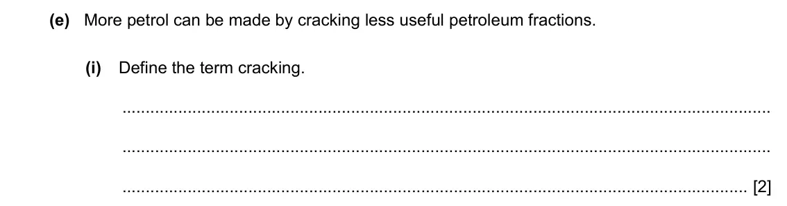 Specimen Paper 3, question 8(e)(i): Define the term cracking. [2]