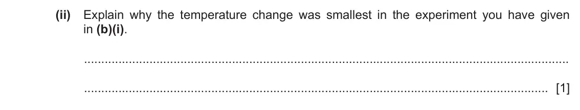 June 2024 Paper 6, question 2(b)(ii): A student investigates the temperature change when magnesium reacts with dilute sulfuric acid. The student does five experiments. Experiment 1 ● Use a 25 cm3
