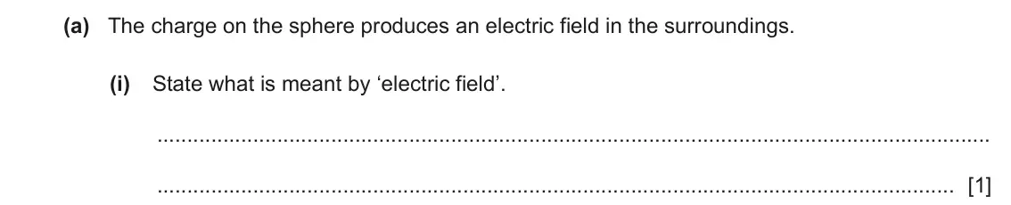 June 2024 Paper 4, question 6(a)(i): State what is meant by ‘electric field’. [1]