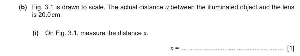 June 2024 Paper 6, question 3(b)(i): On Fig. 3.1, measure the distance x. x = [1]