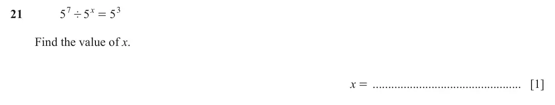 June 2024 (0980) Paper 1, question 21: 5 7 5 x 5 3 ' = Find the value of x. x = [1]