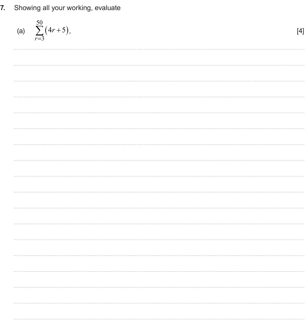 Summer 2024 Unit 3, question 7: 7. Showing all your working, evaluate 50    4 r 5  (a) , [4] r  3