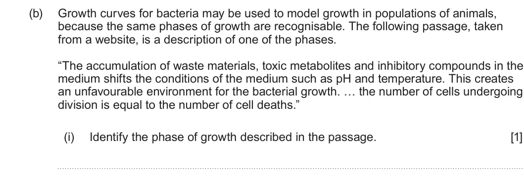 Summer 2022 Unit 3, question 1(b)(i): Identify the phase of growth described in the passage. [1]