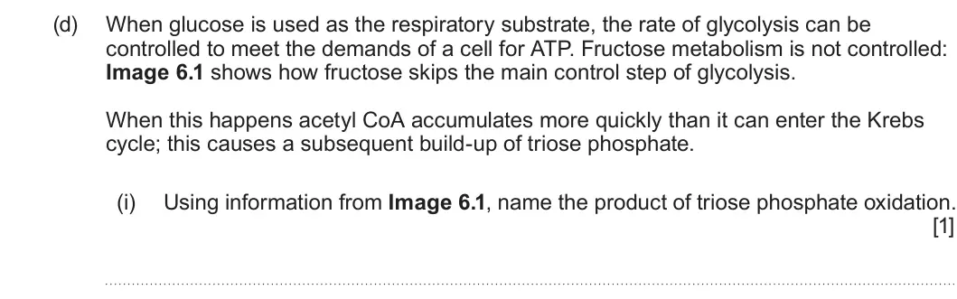 Summer 2022 Unit 3, question 6(d)(i): Using information from Image 6.1, name the product of triose phosphate oxidation. [1]