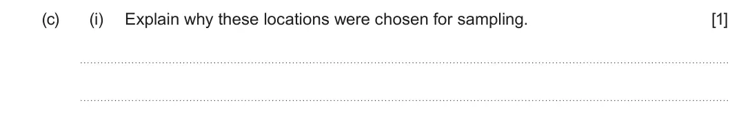 Summer 2023 Unit 3, question 5(c)(i): Explain why these locations were chosen for sampling. [1]