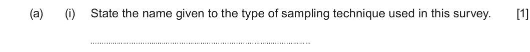 Summer 2024 Unit 3, question 6(a)(i): State the name given to the type of sampling technique used in this survey. [1]