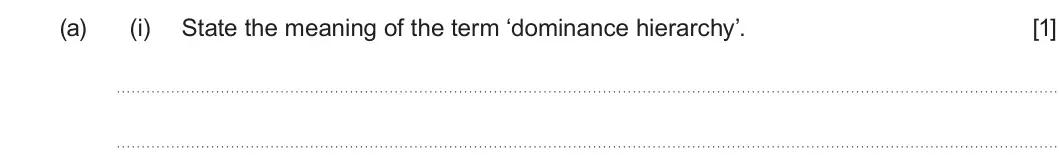 Summer 2023 Unit 4, question 9(a)(i): State the meaning of the term ‘dominance hierarchy’. [1]