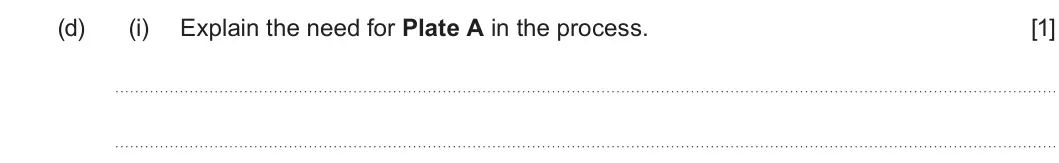 Summer 2024 Unit 4, question 3(d)(i): Explain the need for Plate A in the process. [1]