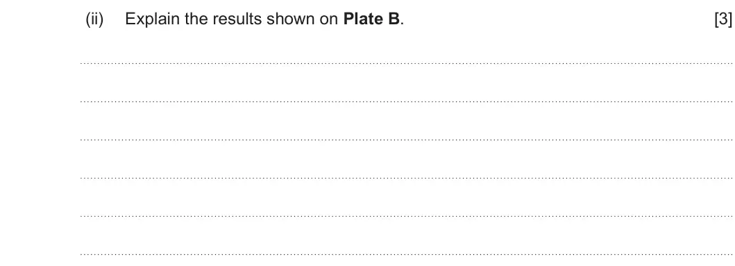 Summer 2024 Unit 4, question 3(d)(ii): Explain the results shown on Plate B. [3]