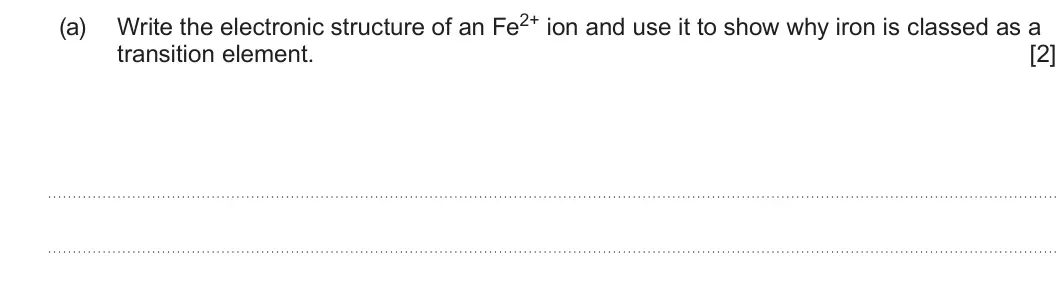 Summer 2022 Unit 3, question 9(a): transition element. [2]