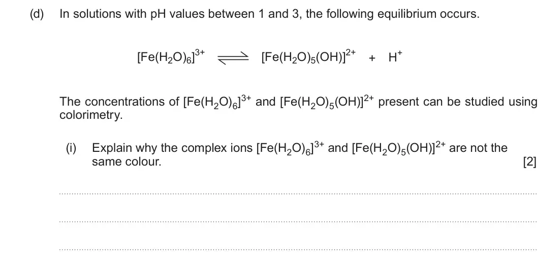 Summer 2022 Unit 3, question 9(d)(i): same colour. [2]
