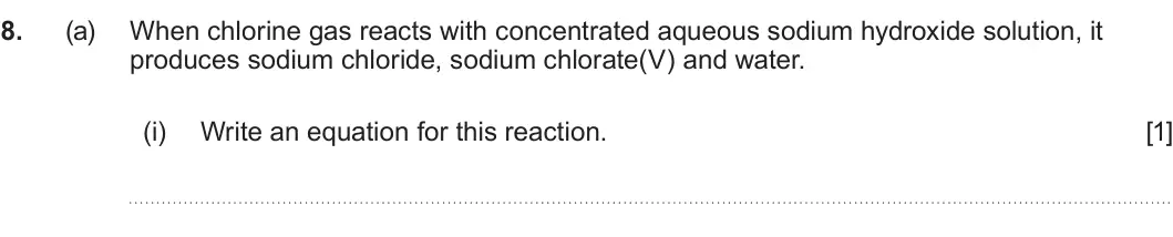 Summer 2025 Unit 3, question 8(a)(i): Write an equation for this reaction. [1]