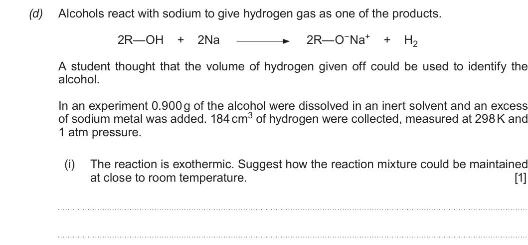 Summer 2017 Unit 4, question 11(d)(i): The reaction is exothermic. Suggest how the reaction mixture could be maintained at close to room temperature. [1]