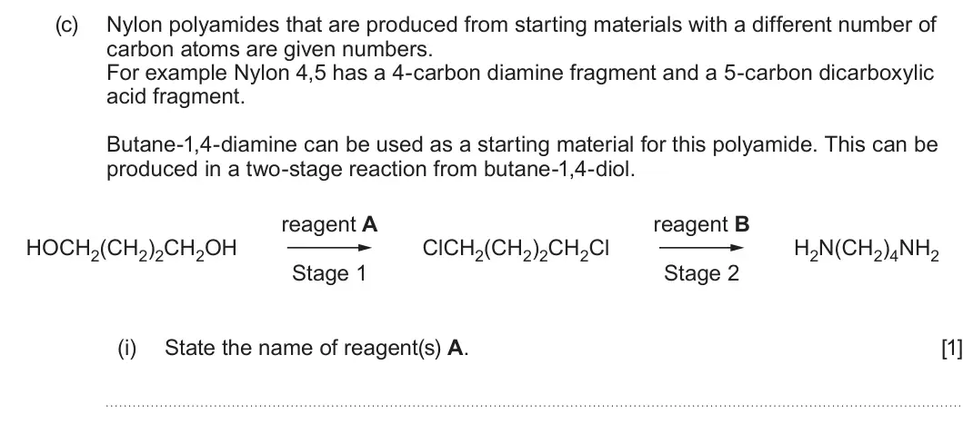 Summer 2023 Unit 4, question 9(c)(i): State the name of reagent(s) A. [1]
