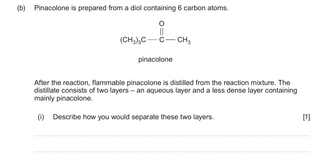 Summer 2024 Unit 4, question 8(b)(i): Describe how you would separate these two layers. [1]