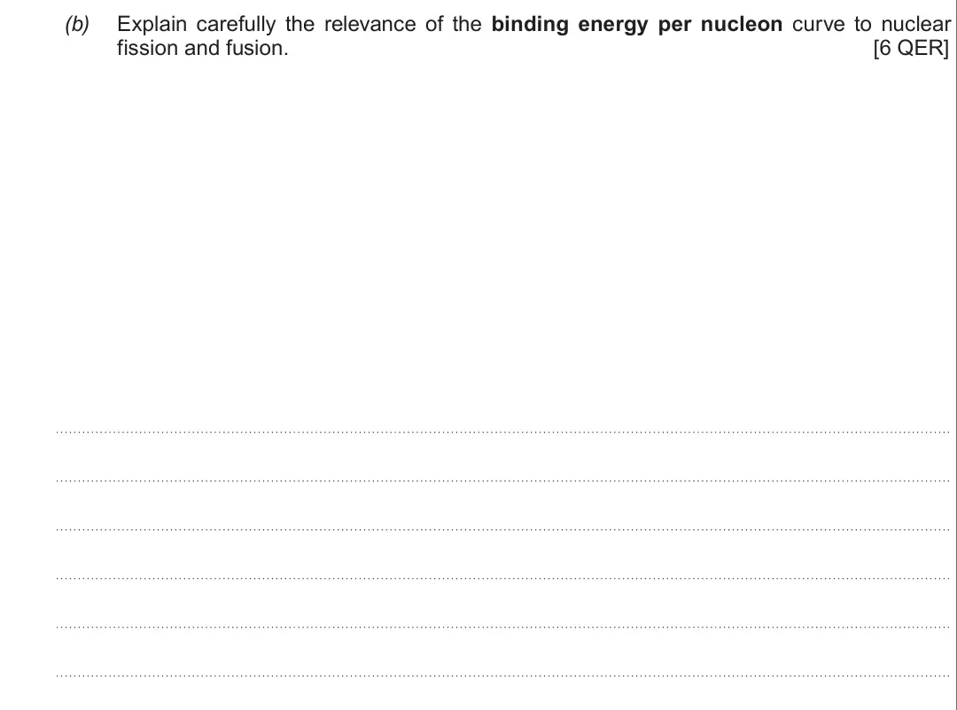 Summer 2018 Unit 3, question 4(b): Explain carefully the relevance of the binding energy per nucleon curve to nuclear fission and fusion. [6 QER]