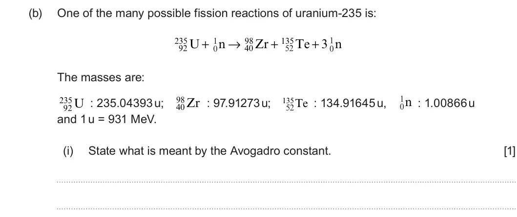 Summer 2023 Unit 3, question 5(b)(i): State what is meant by the Avogadro constant. [1]