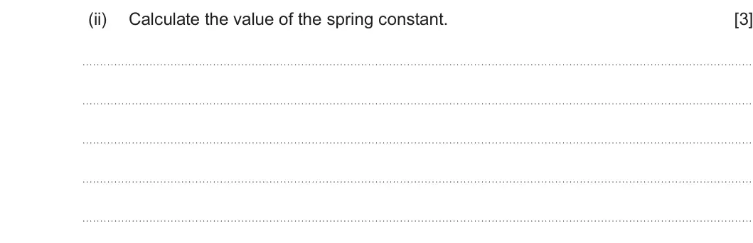 Summer 2024 Unit 3, question 4(e)(ii): Calculate the value of the spring constant. [3]
