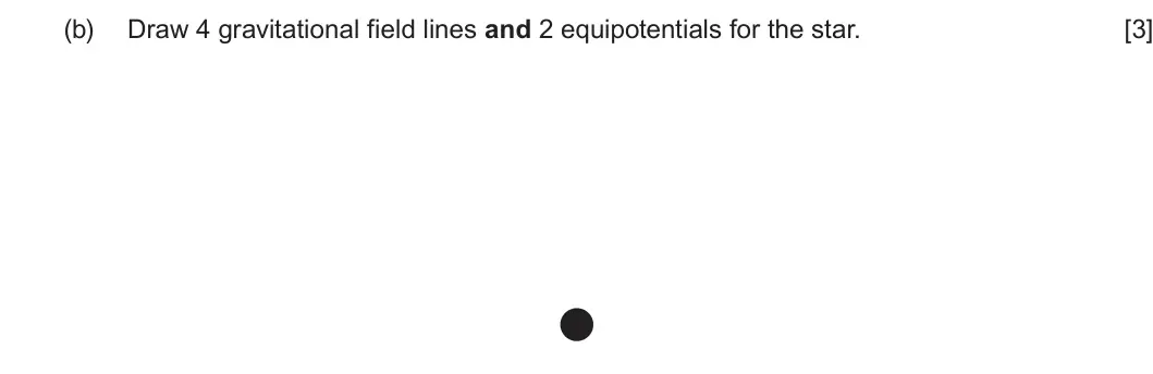 Summer 2025 Unit 4, question 2(b): Draw 4 gravitational field lines and 2 equipotentials for the star. [3]
