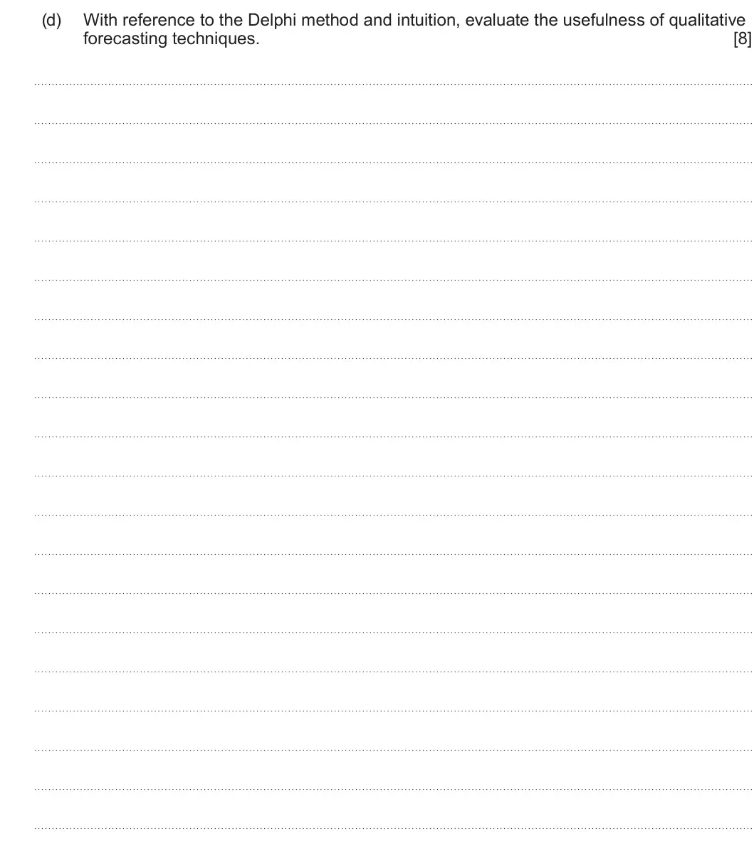 Summer 2022 Unit 3, question 1(d): With reference to the Delphi method and intuition, evaluate the usefulness of qualitative forecasting techniques. [8]
