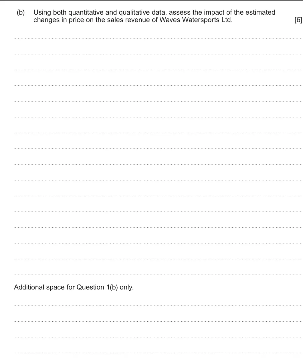 Summer 2024 Unit 3, question 1(b): Using both quantitative and qualitative data, assess the impact of the estimated changes in price on the sales revenue of Waves Watersports Ltd. [6] Additional 