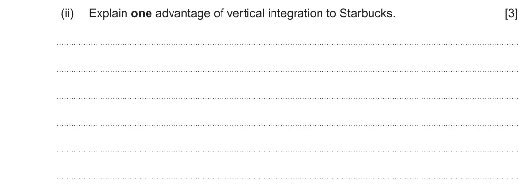 Summer 2024 Unit 3, question 5(a)(ii): Explain one advantage of vertical integration to Starbucks. [3]
