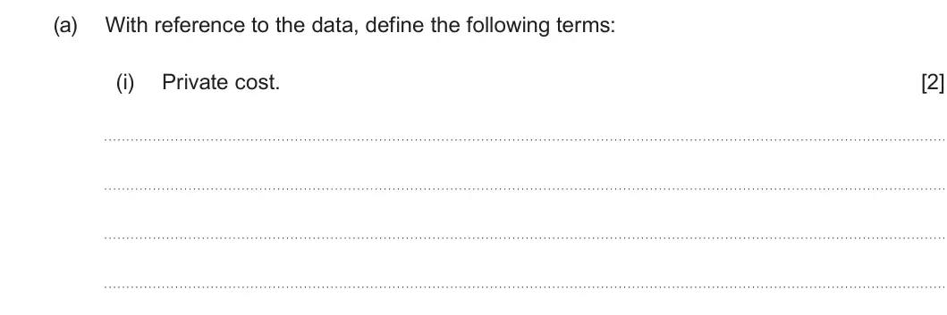 Summer 2025 Unit 3, question 4(a)(i): Private cost. [2]