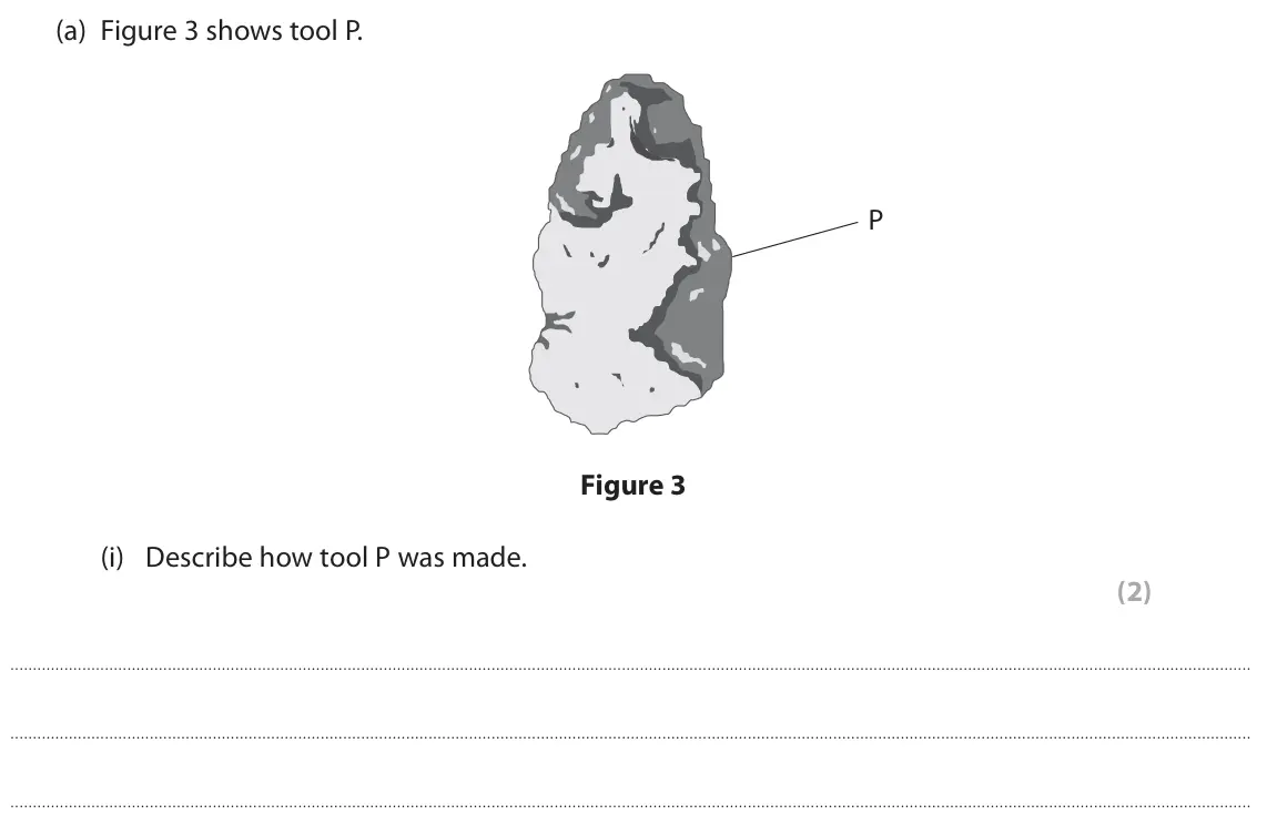 June 2022 Paper 1 Foundation, question 2(a)(i): Describe how tool P was made. (2)