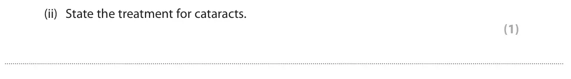 June 2023 Paper 1 Foundation, question 10(b)(ii): State the treatment for cataracts. (1)