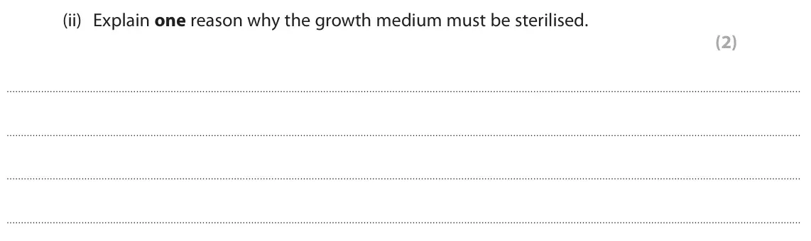 June 2024 Paper 1 Foundation, question 7(b)(ii): Explain one reason why the growth medium must be sterilised. (2)