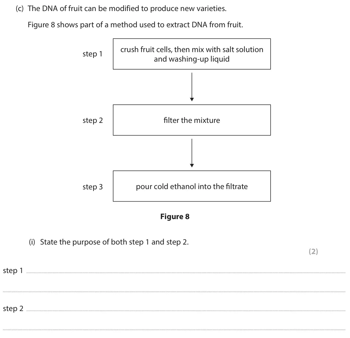 June 2025 Paper 1 Foundation, question 4(c)(i): State the purpose of both step 1 and step 2. (2) step 1 step 2