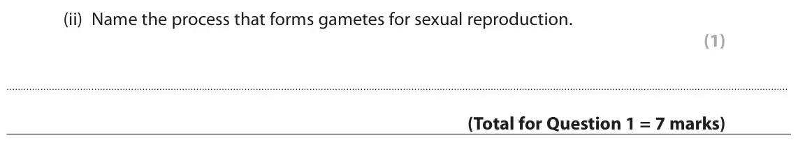 June 2022 Paper 1 Higher, question 1(c)(ii): Name the process that forms gametes for sexual reproduction. (1)