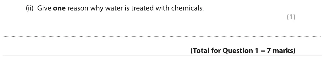 June 2022 Paper 2 Foundation, question 1(c)(ii): Give one reason why water is treated with chemicals. (1)