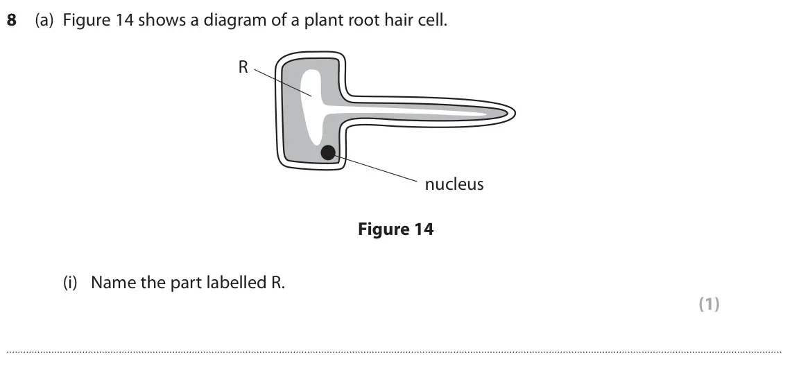 June 2022 Paper 2 Foundation, question 8(a)(i): Name the part labelled R. (1)