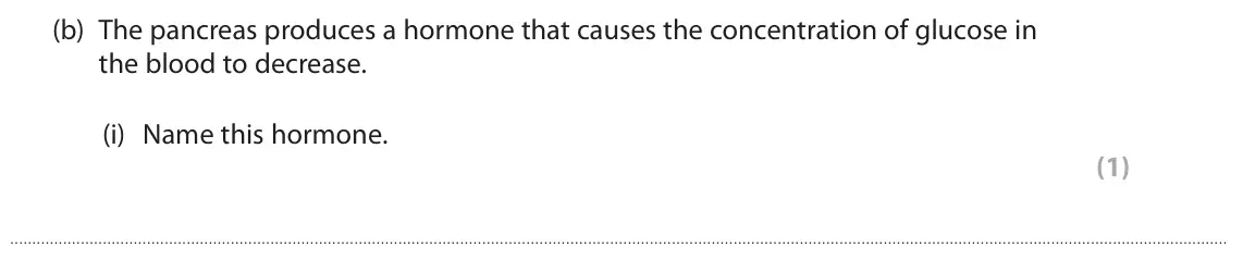 June 2023 Paper 2 Foundation, question 8(b)(i): Name this hormone. (1)