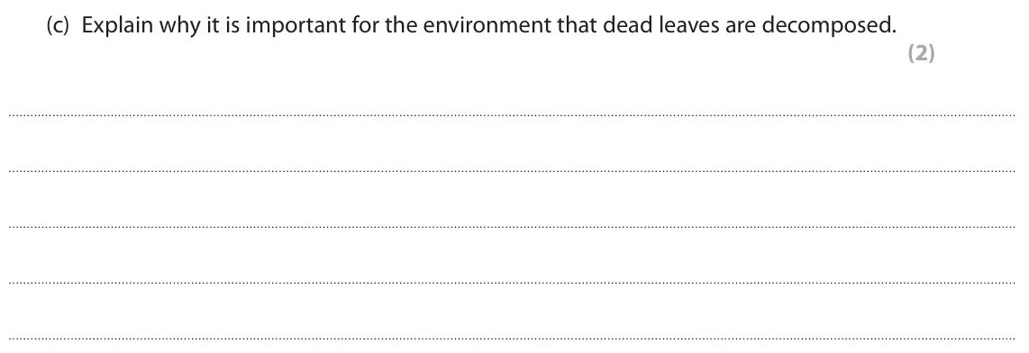 June 2024 Paper 2 Higher, question 4(c): Explain why it is important for the environment that dead leaves are decomposed. (2)