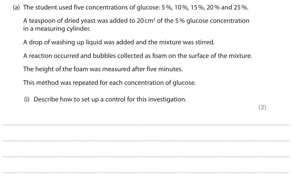 June 2024 Paper 2 Higher, question 6(a)(i): Describe how to set up a control for this investigation. (2)