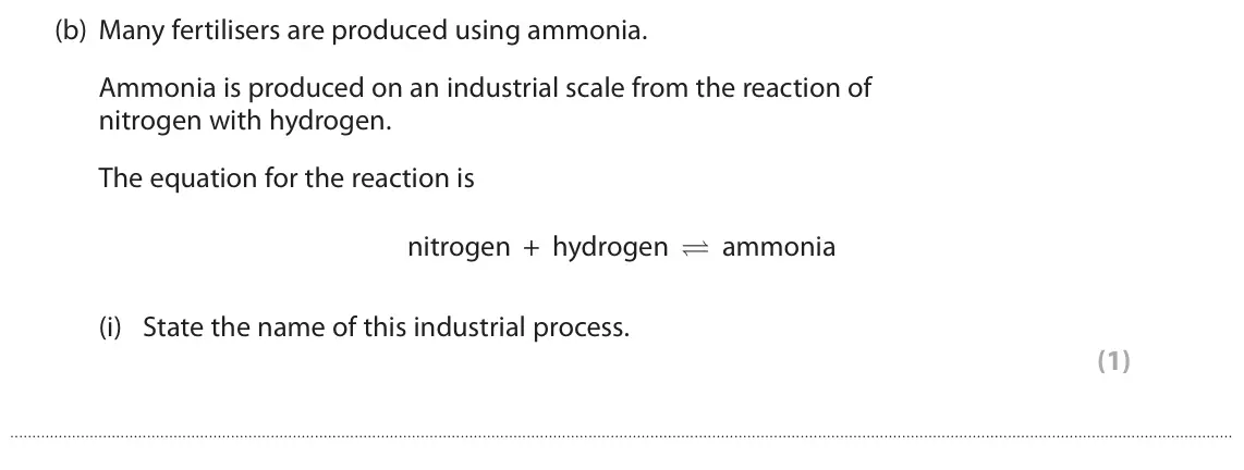 June 2022 Paper 1 Foundation, question 1(b)(i): State the name of this industrial process. (1)