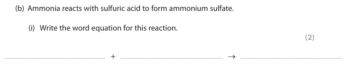June 2024 Paper 1 Foundation, question 2(b)(i): Write the word equation for this reaction. (2) + →