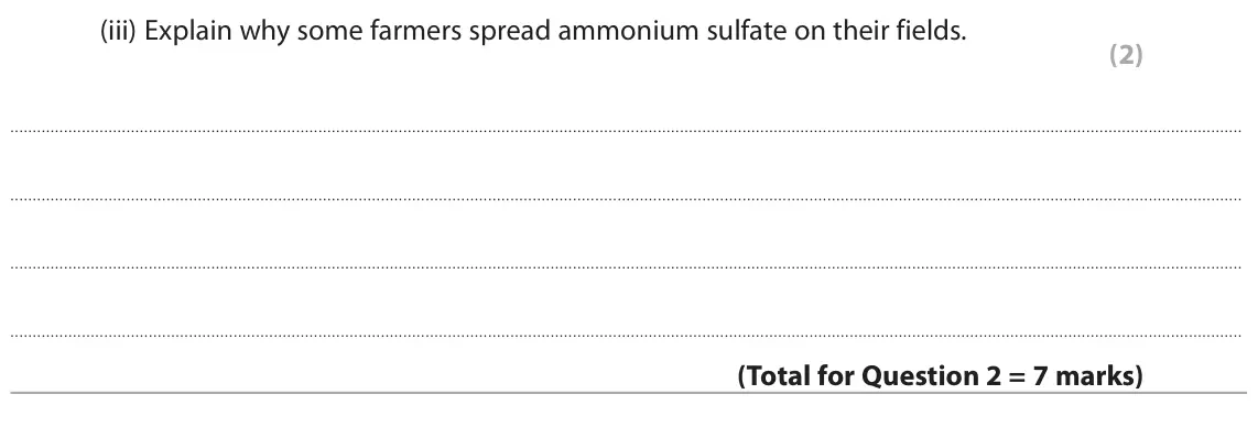 June 2024 Paper 1 Foundation, question 2(b)(iii): Explain why some farmers spread ammonium sulfate on their fields. (2)
