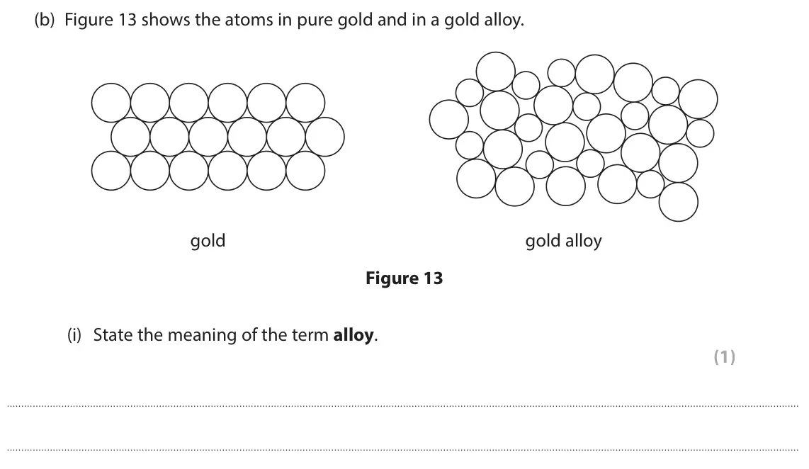June 2025 Paper 1 Foundation, question 7(b)(i): State the meaning of the term alloy. (1)