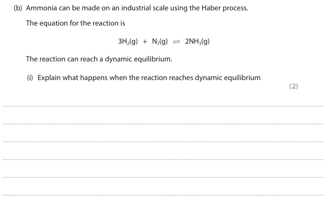 June 2025 Paper 1 Higher, question 9(b)(i): Explain what happens when the reaction reaches dynamic equilibrium (2)