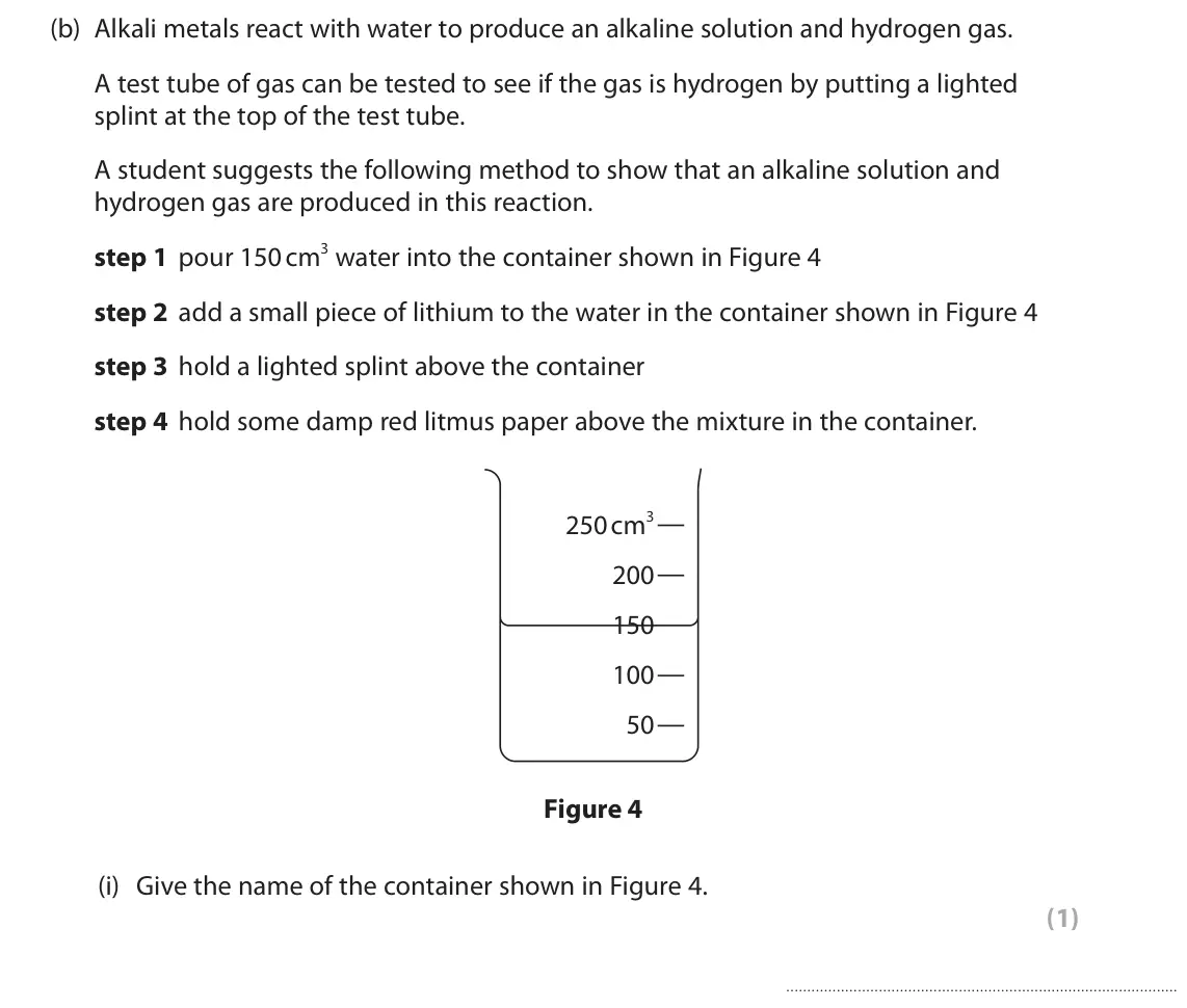 June 2024 Paper 2 Foundation, question 2(b)(i): Give the name of the container shown in Figure 4. (1)