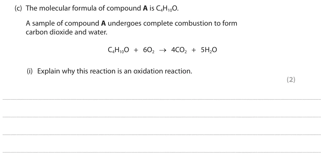 June 2025 Paper 2 Foundation, question 4(c)(i): Explain why this reaction is an oxidation reaction. (2)