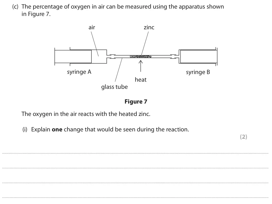June 2025 Paper 2 Foundation, question 5(c)(i): Explain one change that would be seen during the reaction. (2)