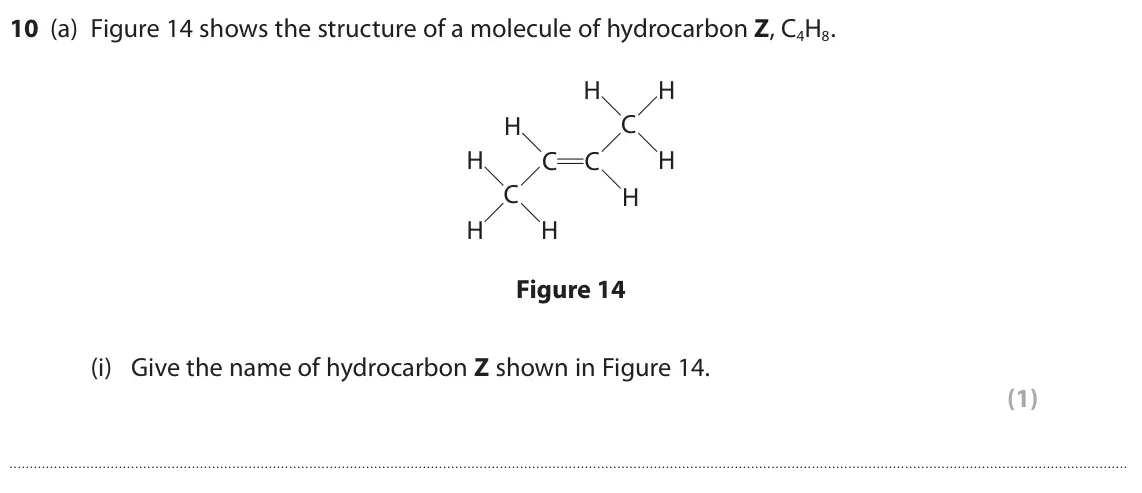 June 2022 Paper 2 Higher, question 10(a)(i): Give the name of hydrocarbon Z shown in Figure 14. (1)